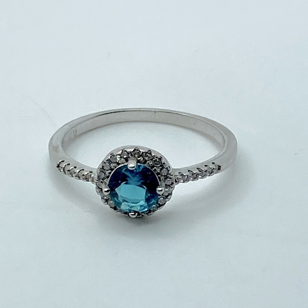 STERLING Silver Blue & White CZ Halo Engagement Statement Ring Sz 9.75